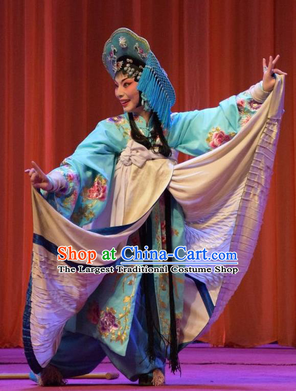 Chinese Jin Opera Fisher Maiden Garment Costumes and Headdress Han Yang Court Traditional Shanxi Opera Village Girl Dress Young Beauty Apparels