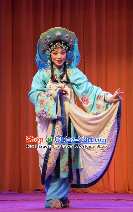 Chinese Jin Opera Fisher Maiden Garment Costumes and Headdress Han Yang Court Traditional Shanxi Opera Village Girl Dress Young Beauty Apparels