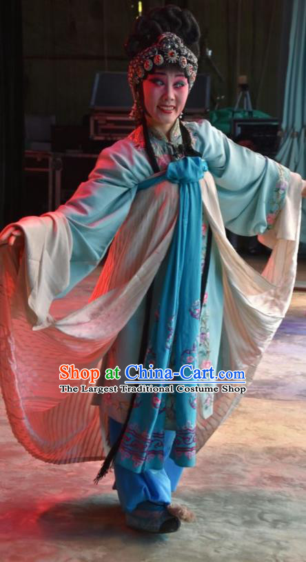 Chinese Jin Opera Village Girl Garment Costumes and Headdress Han Yang Court Traditional Shanxi Opera Young Lady Dress Xiaodan Apparels