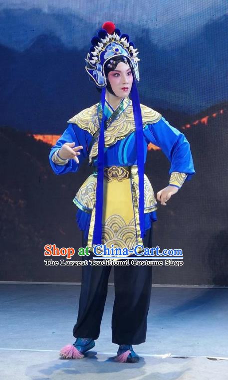 Chinese Jin Opera Martial Woman Garment Costumes and Headdress Xiong Guan Niang Zi Traditional Shanxi Opera Wudan Dress Female Soldier Apparels