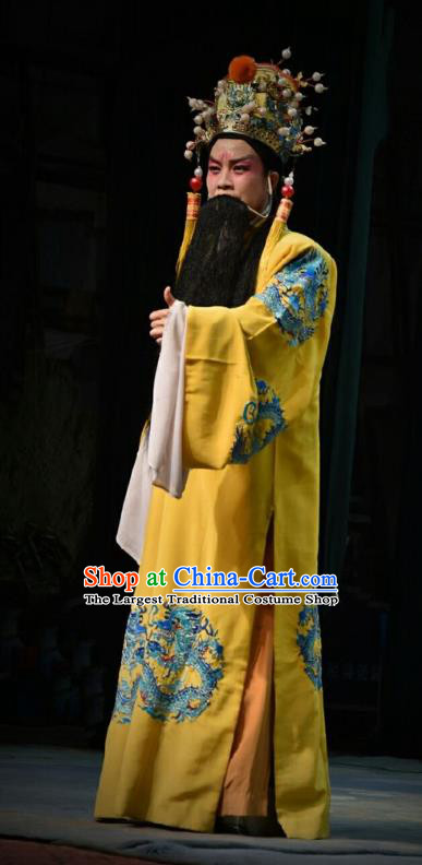 Chinese Shanxi Opera Emperor Zhu Yuanzhang Apparels Costumes and Headpieces Traditional Jin Opera Monarch Garment Laosheng Clothing