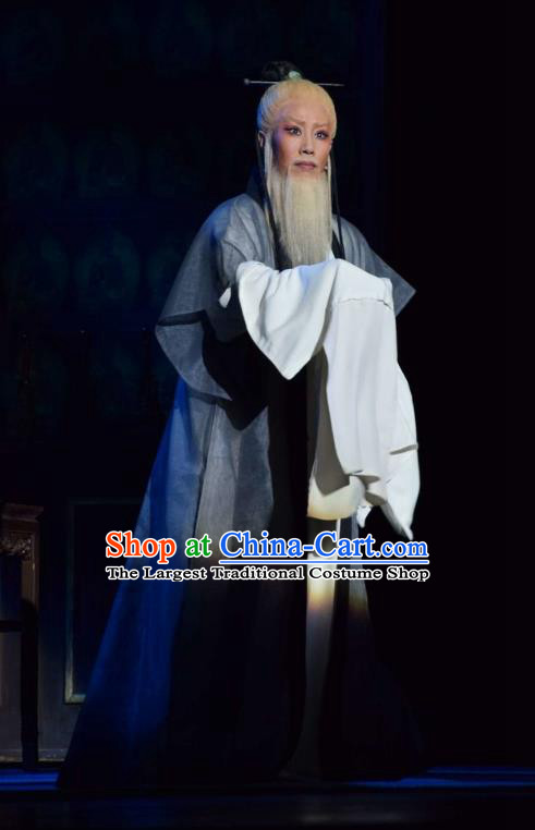 Fu Shan Jin Jing Chinese Shanxi Opera Laosheng Scholar Apparels Costumes and Headpieces Traditional Jin Opera Elderly Male Garment Clothing