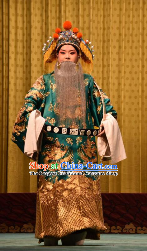 Jin Sha Tan Chinese Shanxi Opera Elderly Male Apparels Costumes and Headpieces Traditional Jin Opera Laosheng Garment Official Clothing