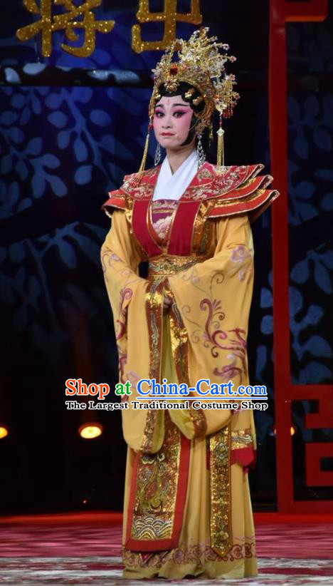 Chinese Jin Opera Queen Garment Costumes and Headdress Wu Zetian and Di Renjie Traditional Shanxi Opera Empress Dress Court Woman Apparels