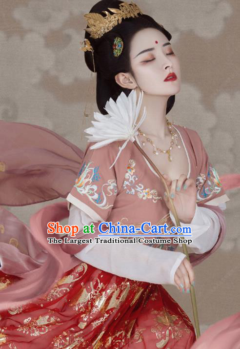 Chinese Tang Dynasty Palace Princess Historical Costumes Traditional Dunhuang Flying Apsaras Apparels Ancient Goddess Hanfu Dress and Headdress Complete Set