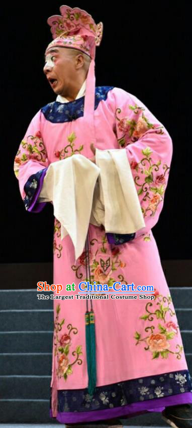 Fan Jin Zhong Ju Chinese Shanxi Opera Rich Man Apparels Costumes and Headpieces Traditional Jin Opera Childe Garment Clown Pink Clothing
