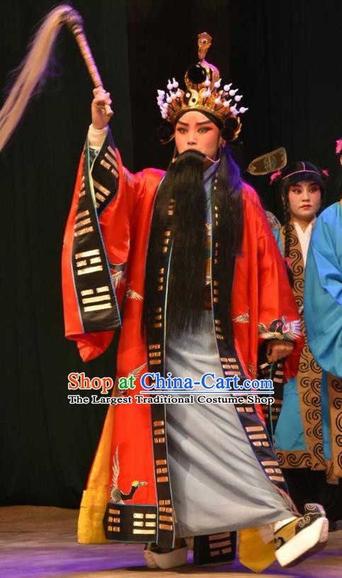 Shen Gong Qing Hun Chinese Shanxi Opera Taoist Priest Apparels Costumes and Headpieces Traditional Jin Opera Elderly Male Garment Clothing