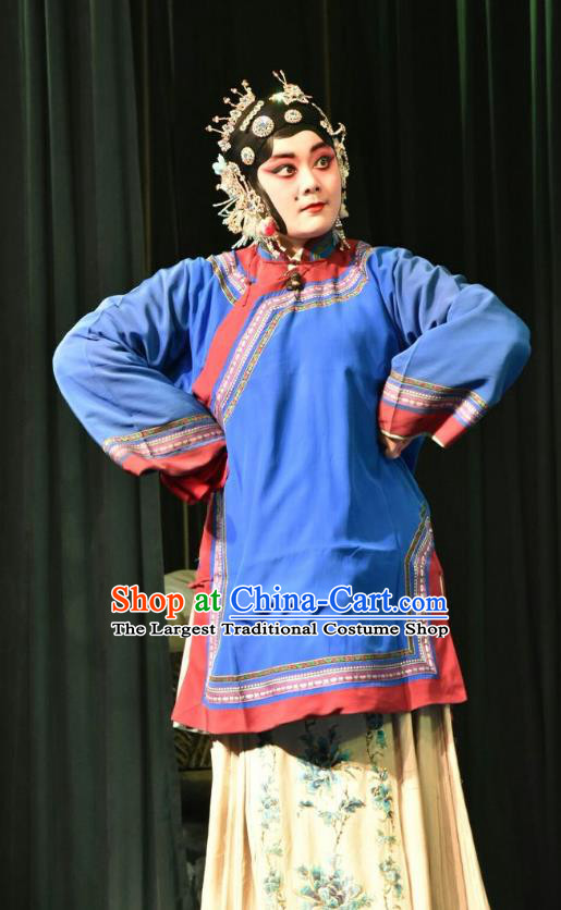 Chinese Jin Opera Country Woman Garment Costumes and Headdress Zhao Jintang Traditional Shanxi Opera Young Mistress Apparels Sister in Law Dress