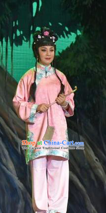 Chinese Jin Opera Village Girl Garment Costumes and Headdress Lian Li Yu Chenglong Traditional Shanxi Opera Young Lady Apparels Country Female Pink Dress