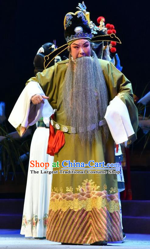 Fenyang King Chinese Shanxi Opera Laosheng Apparels Costumes and Headpieces Traditional Jin Opera Elderly Male Garment Tang Dynasty Minister Clothing