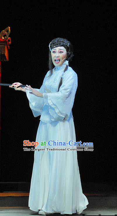 Chinese Jin Opera Hua Tan Garment Costumes and Headdress Red Lantern Traditional Shanxi Opera Young Female Apparels Song Lian White Dress