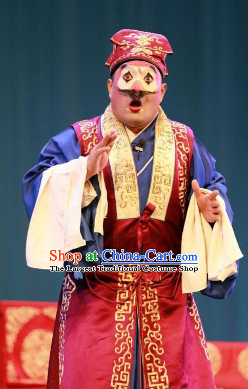 Story About A Wall Chinese Lu Opera Merchant Apparels Costumes and Headpieces Traditional Shandong Opera Clown Garment Zhang Daguai Clothing