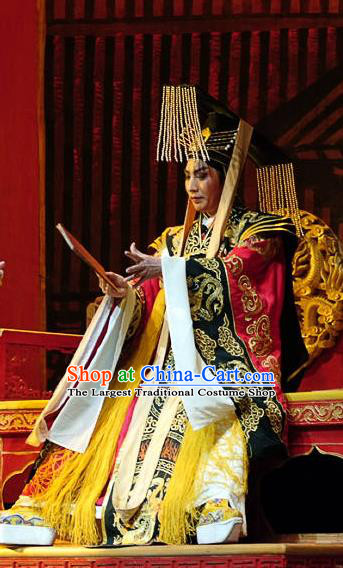 Hua Long Dian Jing Chinese Lu Opera Emperor Li Shimin Apparels Costumes and Headpieces Traditional Shandong Opera Lord Garment Monarch Clothing