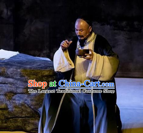 Huang Ye Hong Lou Chinese Qu Opera Old Scholar Cao Xueqin Apparels Costumes and Headpieces Traditional Henan Opera Elderly Male Garment Litterateur Clothing