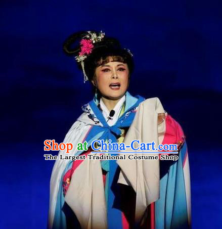 Chinese Shandong Opera Actress Garment Costumes and Headdress Chang Bai Han Ru Traditional Lu Opera Hua Tan Apparels Diva Jiang Hanqiu Dress