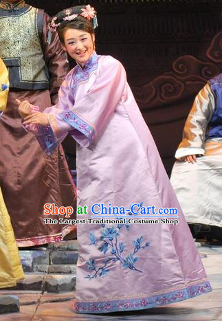 Chinese Beijing Opera Actress Garment Costumes and Headdress Under the Red Banner Traditional Qu Opera Young Mistress Apparels Purple Dress
