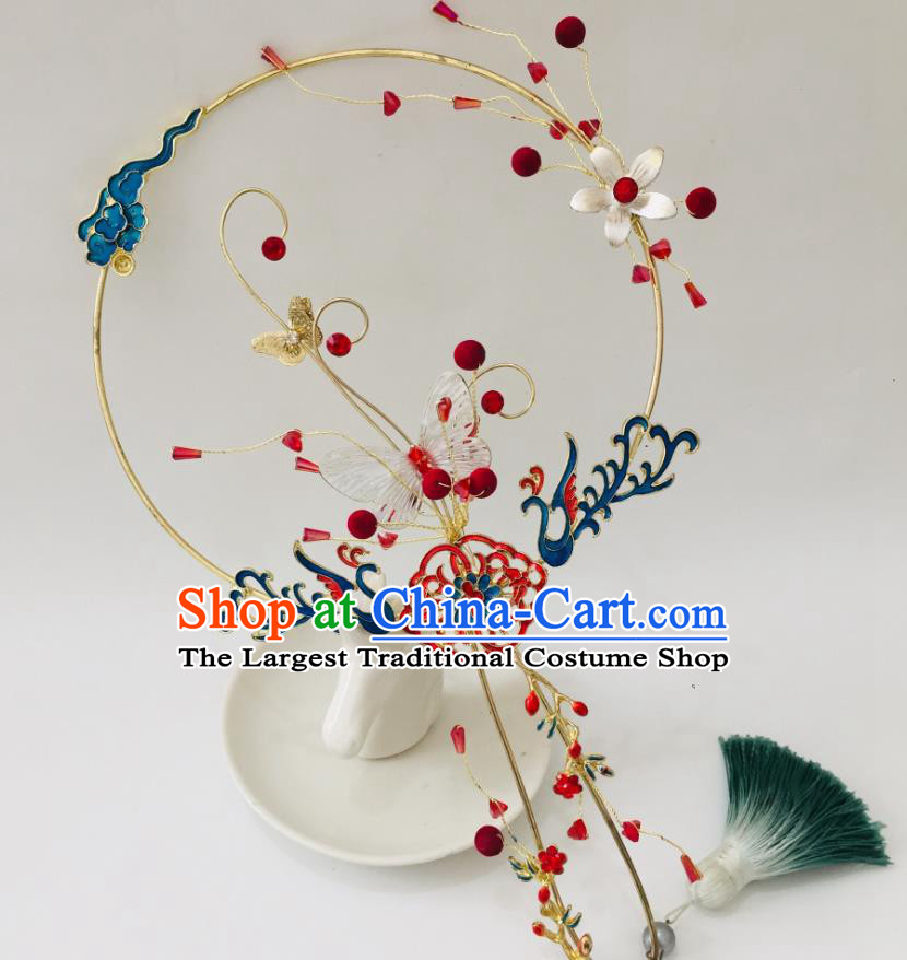 Chinese Ancient Wedding Cloisonne Phoenix Round Fan Palace Fan Handmade Bride Prop Traditional Butterfly Hanfu Fan