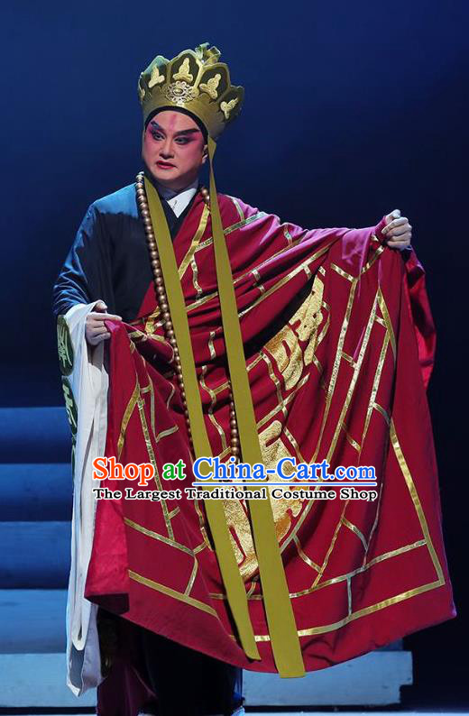The Fairy Tale of White Snake Chinese Guangdong Opera Abbot Apparels Costumes and Headpieces Traditional Cantonese Opera Monk Fa Hai Garment Cassock Clothing
