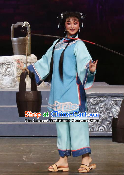 Chinese Cantonese Opera Village Girl Garment Barwo Guild Costumes and Headdress Traditional Guangdong Opera Xiaodan Apparels Young Lady Cui Ping Dress