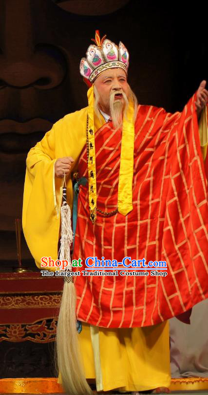 Diao Man Gong Zhu Gan Fu Ma Chinese Guangdong Opera Chan Master Liao Kong Apparels Costumes and Headpieces Traditional Cantonese Opera Elderly Male Garment Monk Cassock Clothing
