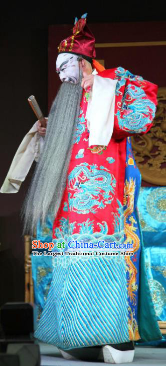 Feng Yi Pavilion Chinese Sichuan Opera Elderly Male Apparels Costumes and Headpieces Peking Opera Highlights Painted Role Garment Official Dong Zhuo Clothing