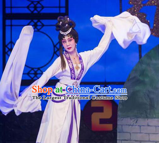 Chinese Cantonese Opera Diva Zhu Yingtai Garment Butterfly Dance Peng Ying Costumes and Headdress Traditional Guangdong Opera Actress Apparels Distress Woman Dress