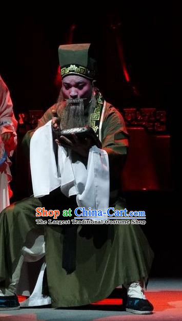 Zi Yun Chinese Guangdong Opera Elderly Male Apparels Costumes and Headwear Traditional Cantonese Opera Old Scholar Garment Clothing