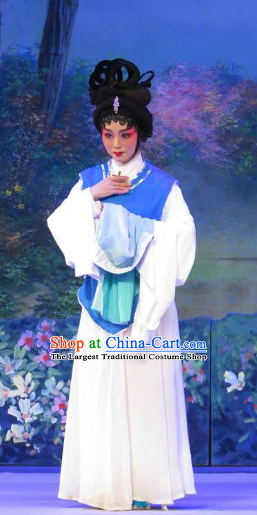 Chinese Cantonese Opera Maid Lady Cui Yun Garment Wu Nv Bai Shou Costumes and Headdress Traditional Guangdong Opera Xiaodan Apparels Servant Girl Dress