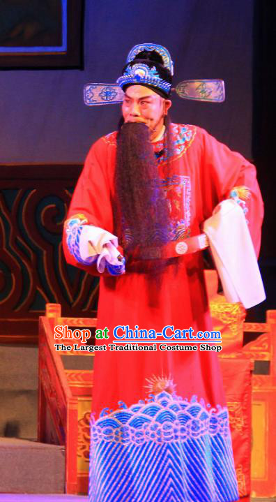 Fifteen Strings of Cash Chinese Guangdong Opera Official Kuang Zhong Apparels Costumes and Headwear Traditional Cantonese Opera Laosheng Garment Prefect Clothing