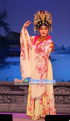 Chinese Cantonese Opera Young Female Garment Costumes and Headdress Traditional Guangdong Opera Hua Tan Apparels Princess Dress