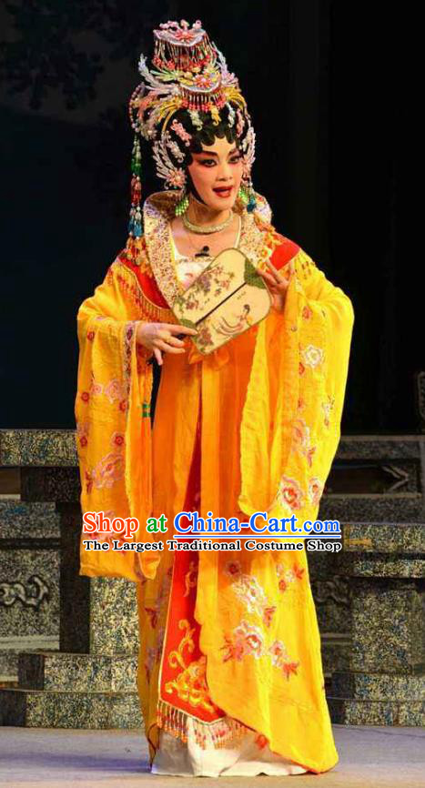 Chinese Cantonese Opera Royal Princess Garment Costumes and Headdress Traditional Guangdong Opera Court Woman Apparels Hua Tan Dress