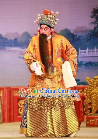 Wu Suo Dong Gong Chinese Guangdong Opera Monarch Apparels Costumes and Headwear Traditional Cantonese Opera Emperor Garment Elderly Male Clothing