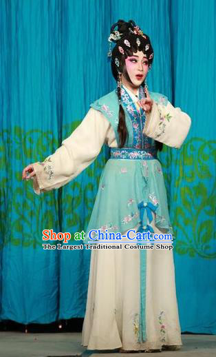 Chinese Cantonese Opera Xiaodan Garment San Kan Yu Mei Costumes and Headdress Traditional Guangdong Opera Young Lady Apparels Servant Girl Green Dress