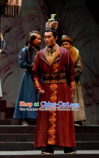 Chinese Traditional Northern Wei Dynasty Emperor Tuoba Hong Apparels Costumes Historical Drama Bei Wei Feng Yang Ancient Monarch Garment King Clothing and Headwear