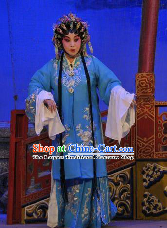 Chinese Cantonese Opera Young Mistress Garment Da Nao Mei Zhi Fu Costumes and Headdress Traditional Guangdong Opera Actress Apparels Dame Dress
