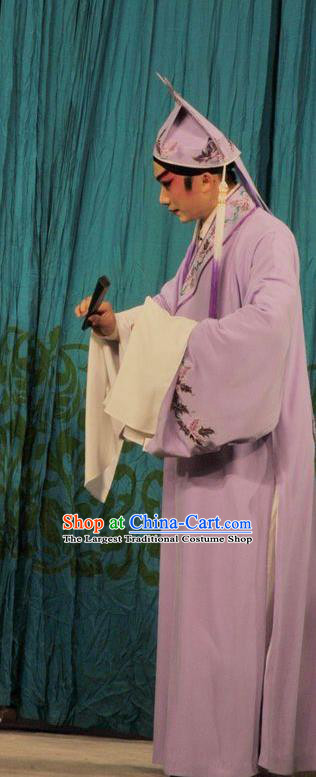 Lou Tai Hui Chinese Guangdong Opera Xiaosheng Apparels Costumes and Headwear Traditional Cantonese Opera Young Male Garment Scholar Liang Shanbo Clothing