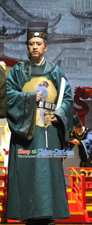 Chinese Traditional Stage Performance Elderly Male Apparels Costumes Historical Drama Da Song Yu Shi Ancient Official Garment Song Dynasty Censor Zhao Bian Clothing and Headwear