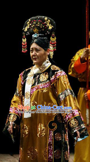 Chinese Historical Drama Ancient Empress Dowager Cixi Garment Costumes Traditional Stage Show Dress Qing Dynasty Queen Mother Apparels and Headpieces