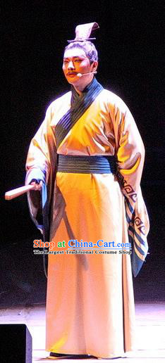 Chinese Traditional Three Kingdoms Period Official Clothing Stage Performance Historical Drama Ballast Stone Apparels Costumes Ancient Scholar Lu Ji Garment and Headwear