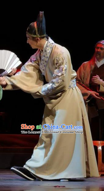 Chinese Traditional Ming Dynasty Scholar Hou Fangyu Clothing Stage Performance Historical Drama Peach Blossom Fan Apparels Costumes Ancient Young Childe Garment and Headwear