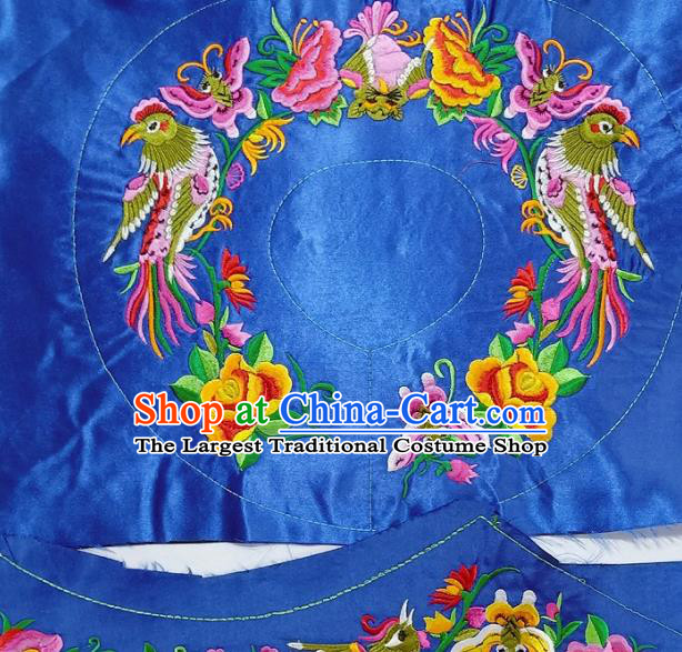 Chinese Traditional Embroidered Peony Birds Royalblue Patch Decoration Embroidery Applique Craft Embroidered Accessories
