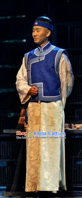 Chinese Traditional Qing Dynasty Scholar Tan Sitong Clothing Stage Performance Historical Drama Apparels Costumes Ancient Gentleman Garment and Headwear