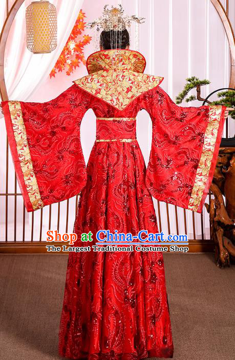 Traditional Chinese Ancient Drama Royal Princess Red Hanfu Dress Apparels Tang Dynasty Court Queen Historical Costumes