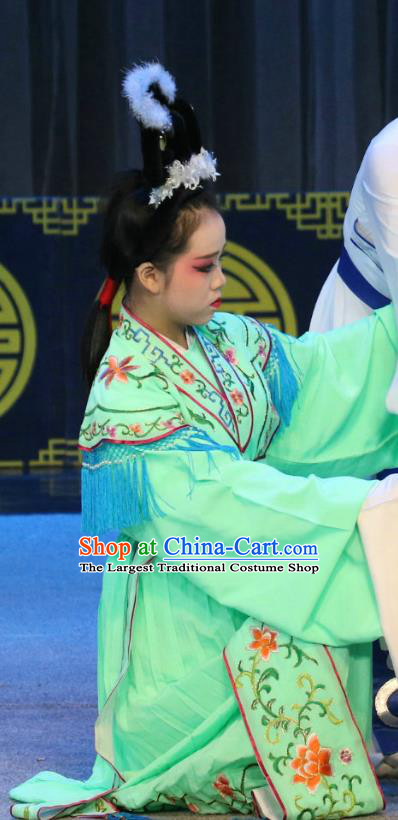 Chinese Sichuan Highlights Opera Young Lady Garment Costumes and Headdress Lady Macbeth Traditional Peking Opera Green Dress Maidservant Apparels