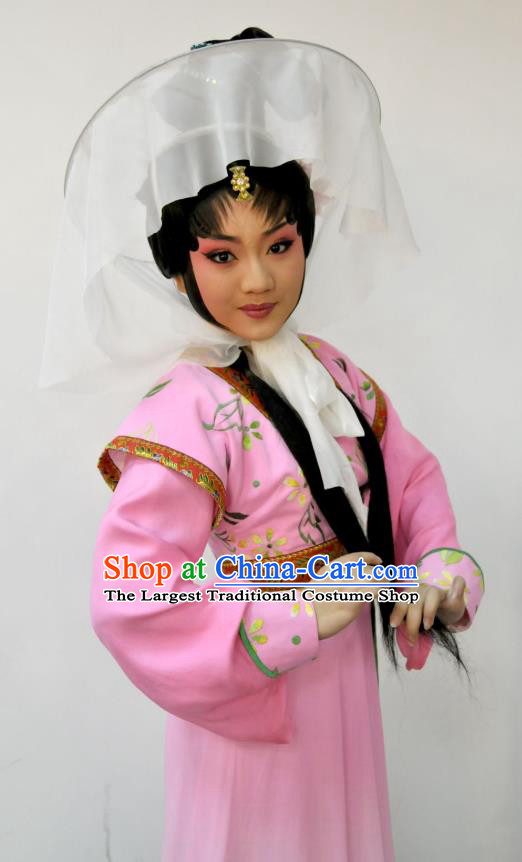 Chinese Sichuan Highlights Opera Village Girl Garment Costumes and Headdress Princess Turandot Traditional Peking Opera Xiaodan Liu Er Pink Dress Apparels
