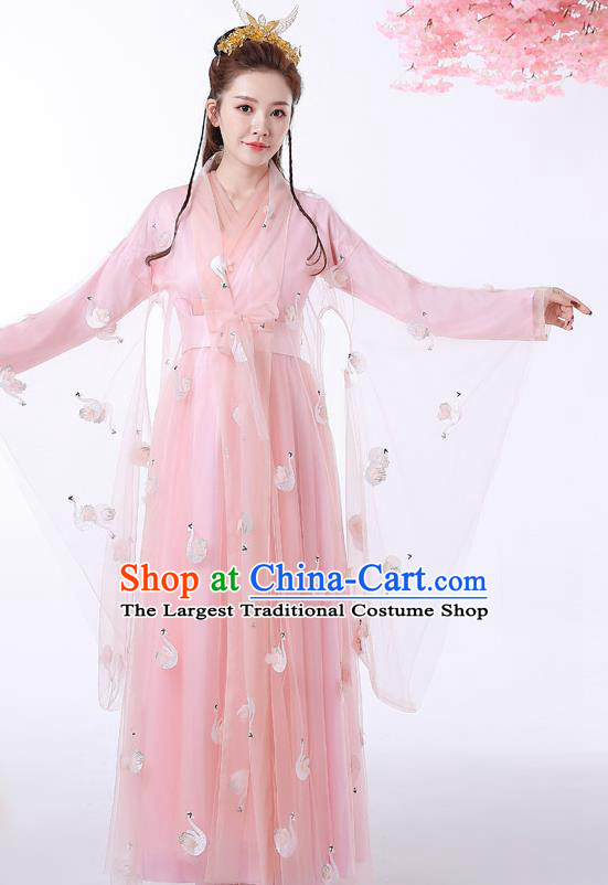 Chinese Ancient Drama Goddess Pink Hanfu Dress Apparels Traditional Ming Dynasty Female Swordsman Historical Costumes