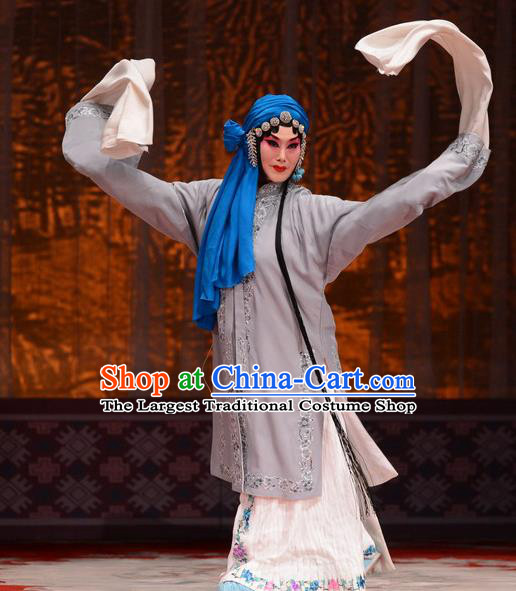 Chinese Hebei Clapper Opera Distress Maiden Garment Costumes and Headdress Chun Qiu Pei Traditional Bangzi Opera Actress Jiang Qiulian Dress Tsing Yi Apparels