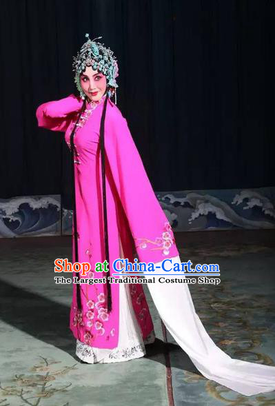 Chinese Hebei Clapper Opera Diva Garment Costumes and Headdress Traditional Bangzi Opera Hua Tan Rosy Dress Actress Liu Lanzhi Apparels