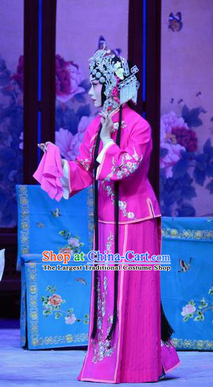 Chinese Hebei Clapper Opera Diva Garment Costumes and Headdress Zhen Zhu Shan Traditional Bangzi Opera Hua Tan Rosy Dress Young Lady Apparels