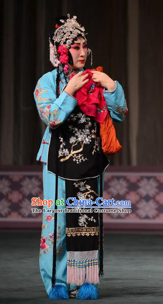 Chinese Hebei Clapper Opera Elderly Female Garment Costumes and Headdress Dou E Yuan Traditional Bangzi Opera Dame Cai Dress Apparels